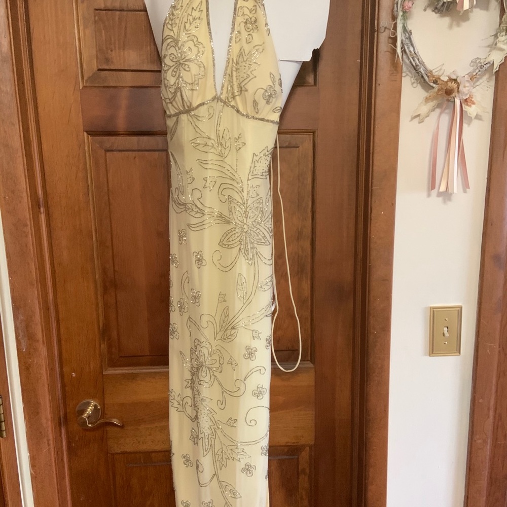 Light yellow beaded prom dress